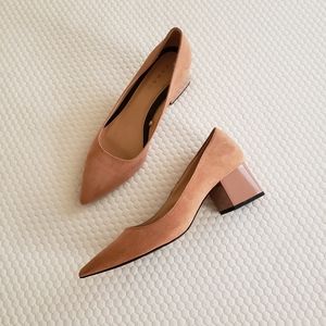 Zara suede pink blush patent block heel
